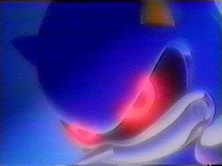 Pic of Metal Sonic coming out of a blue haze.