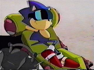 Sonic lounging on the beach with his boombox.