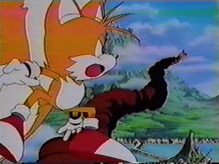 Picture of Tails flying after the plane.